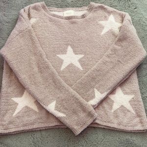 cropped long sleeve light beige/star sweater